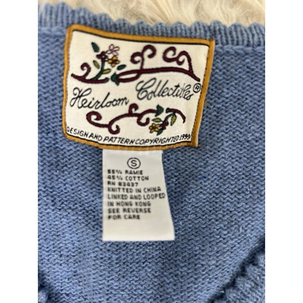 Heirloom Collectibles Vintage Small Fair Isle Blue Cotton Cardigan Sweater - Picture 4 of 8